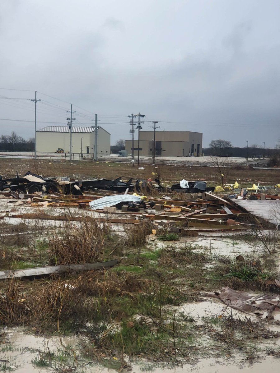 Tornado or straight line wind damage at the North Texas Municipal Water District facility in Leonard, Texas. This is northeast of McKinney