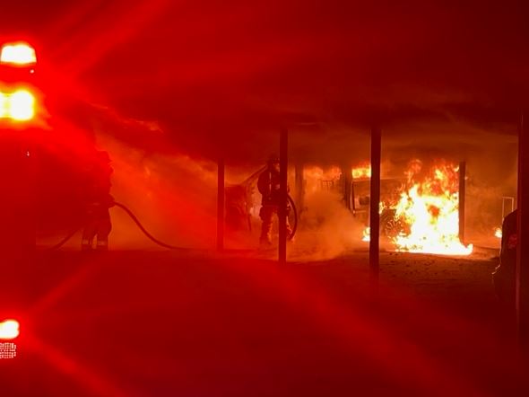 Deputy Mayra Castillo was patrolling in the 2200 block of Louetta Road when she noticed smoke coming from the parking lot of Davis Brothers Construction