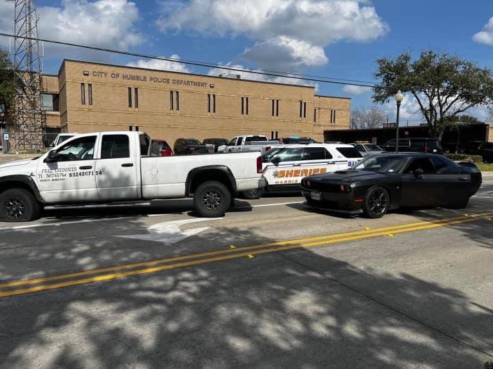 A Houston area family found their recently stolen pickup truck and began chasing it.  Then, they started shooting at the driver.  No one was hurt, but the truck crashed outside the Humble Police station