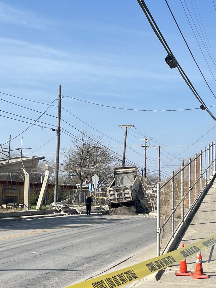 Dump truck hit crosswalk bridge at 1800 block of Castroville Road. 