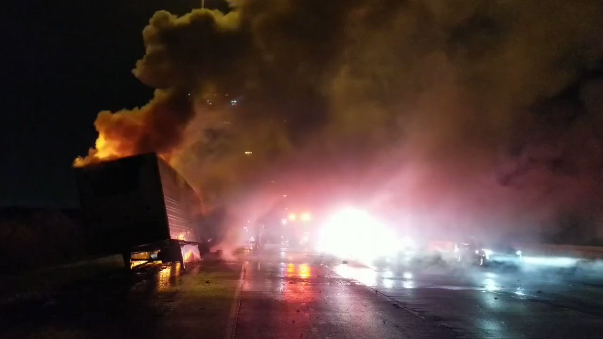 WB I-30 at the GrandPrairie / Dallas line shut down for a burning load of frozen chicken.