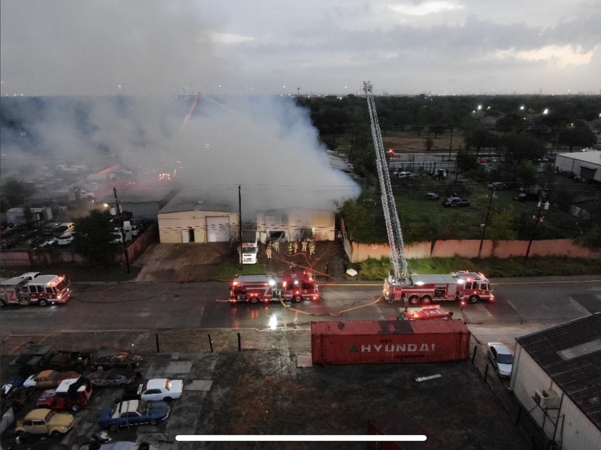 @Houstonfire received reports of a warehouse on fire with haz-mat at 6635 Mayfair. There is no threat to the community, and HFD Haz-Mat is currently on scene  monitoring the situation. Be advised, bus routes on Long have been affected