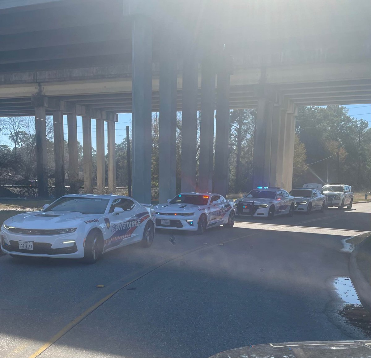 Heavy police presence near Will Clayton Eastex Fwy southbound ramp and the Eastex Fwy. Constable Deputies and Constable K9 Units are assisting Humble Police Department search for a Murder suspect