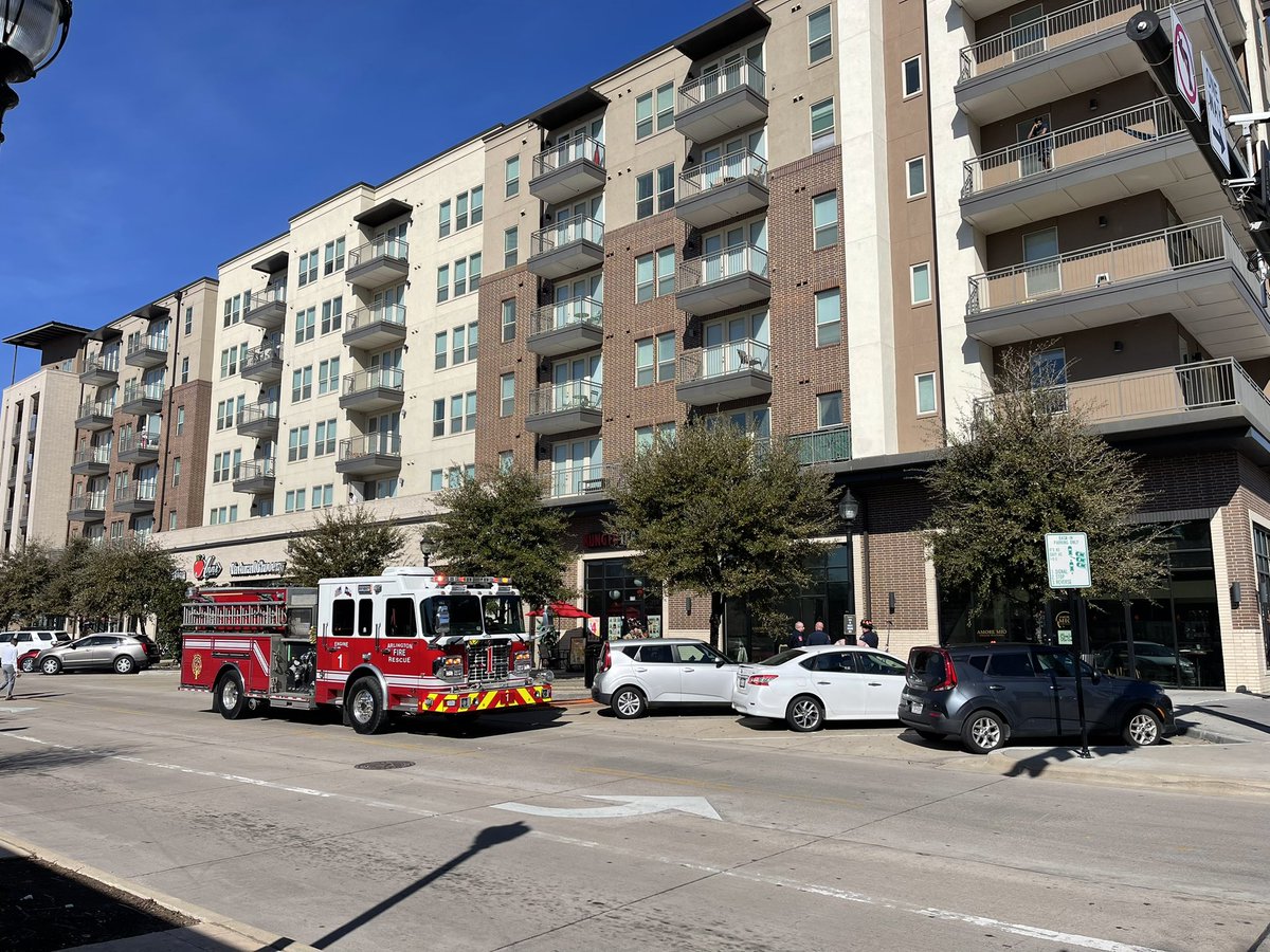 Structure Fire (Arlington) Arlington FD responded to reports of a structure fire in the 100 block of E. Abram Street. Engine 1 and Truck 1 were first on scene with smoke showing from a multi story building. Reports indicate the ventilation system in a restaurant kitchen