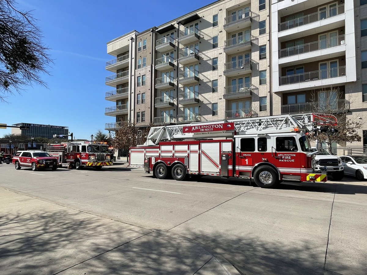 Structure Fire (Arlington) Arlington FD responded to reports of a structure fire in the 100 block of E. Abram Street. Engine 1 and Truck 1 were first on scene with smoke showing from a multi story building. Reports indicate the ventilation system in a restaurant kitchen 