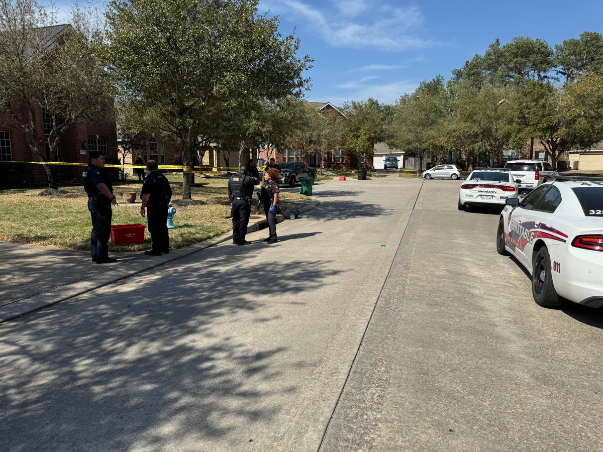 Heavy police presence in the 17700 block of Feathers Landing Drive in reference to a female who was shot multiple times. Constable Deputies have two males detained at this time. The female is being transported by EMS to a local hospital