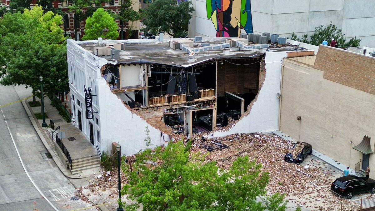 A nightclub in downtown Houston is missing a wall after severe weather moved through the metro area Thursday evening. 