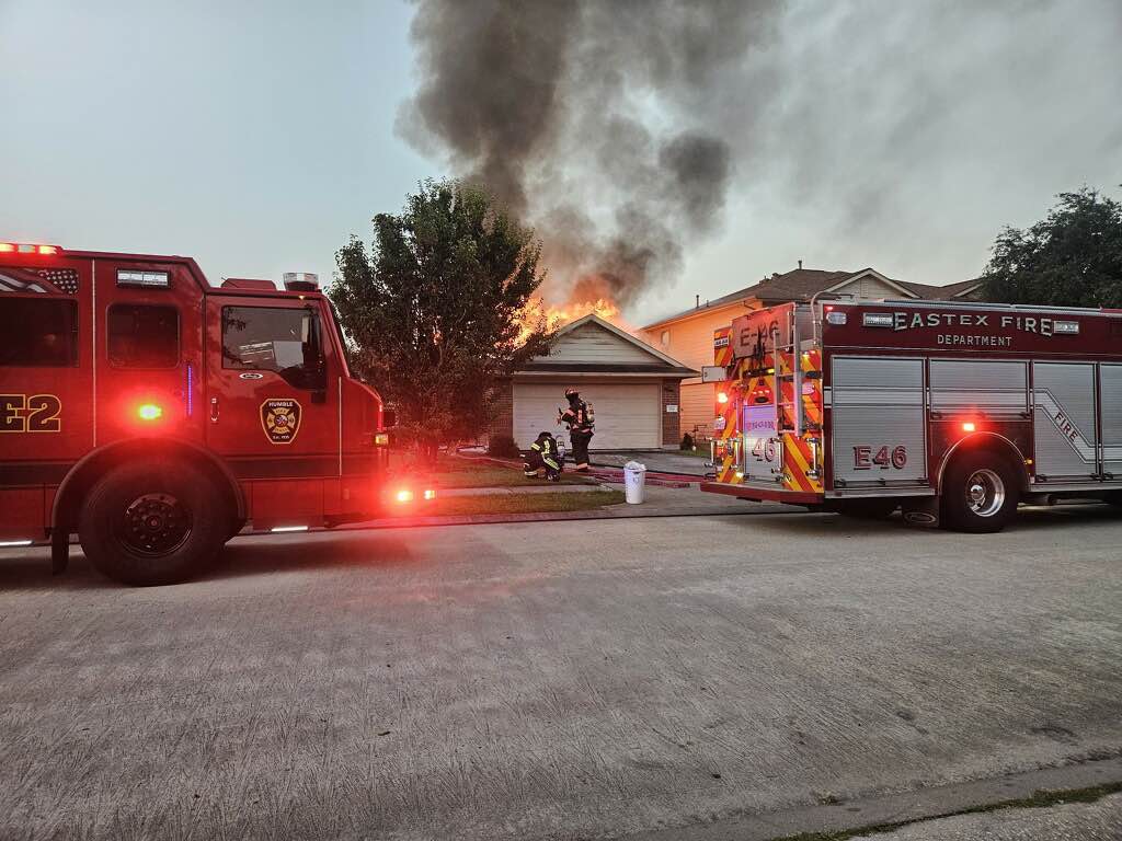 Constables and Firefighters are on scene of a house fully engulfed in the 7500 block of Stallion Trail Drive, in the Saddle Ridge subdivision in Humble. 