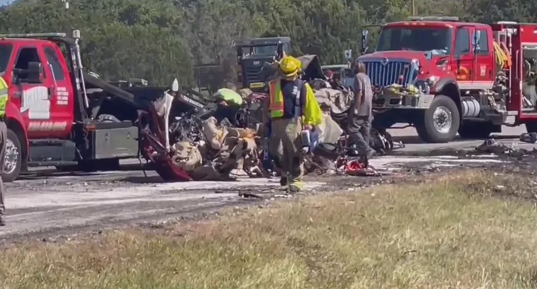 Five killed in fiery morning crash on Highway 281 that authorities say was caused by a tire blowout