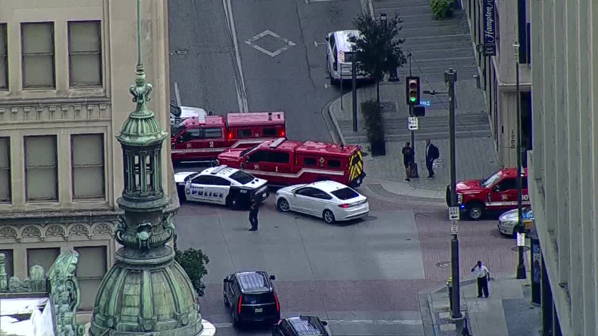 There is a large police presence in Downtown Dallas