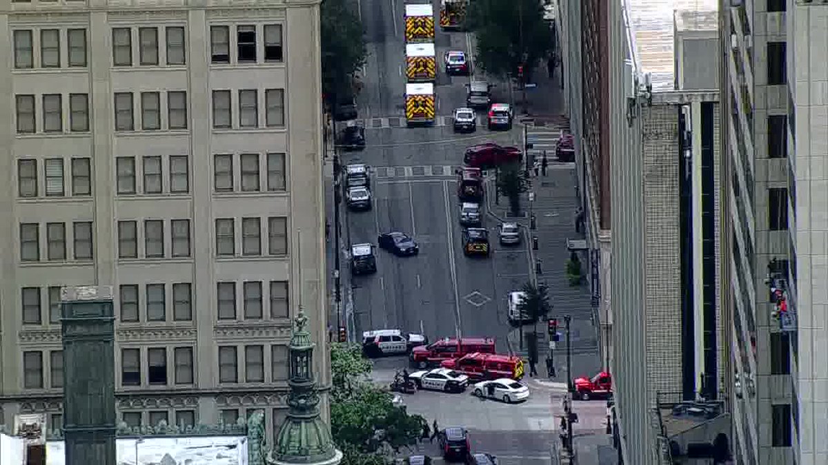 There is a large police presence in Downtown Dallas