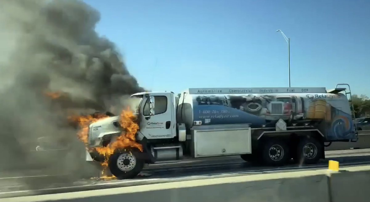 North Richland Hills Engine 222 is on scene of a tanker truck on fire eastbound North Loop 820 near Rufe Snow. Avoid this area