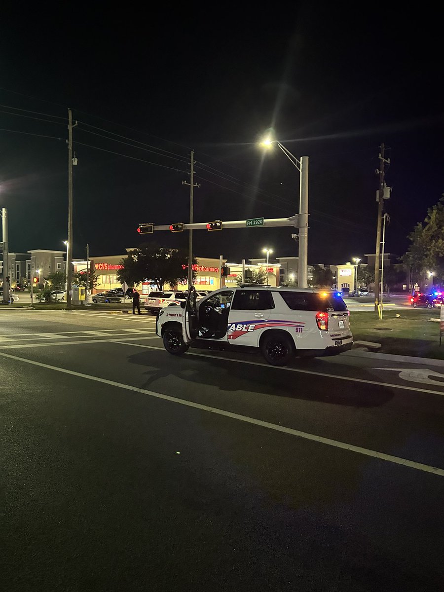 MAJOR VEHICLE CRASH Constable Deputies are investigating a fatal motorcycle crash at Favel Road and FM 2920. North bound lanes of Falvel Rd and Eastbound lanes of FM 2920 are currently shut down by emergency crews