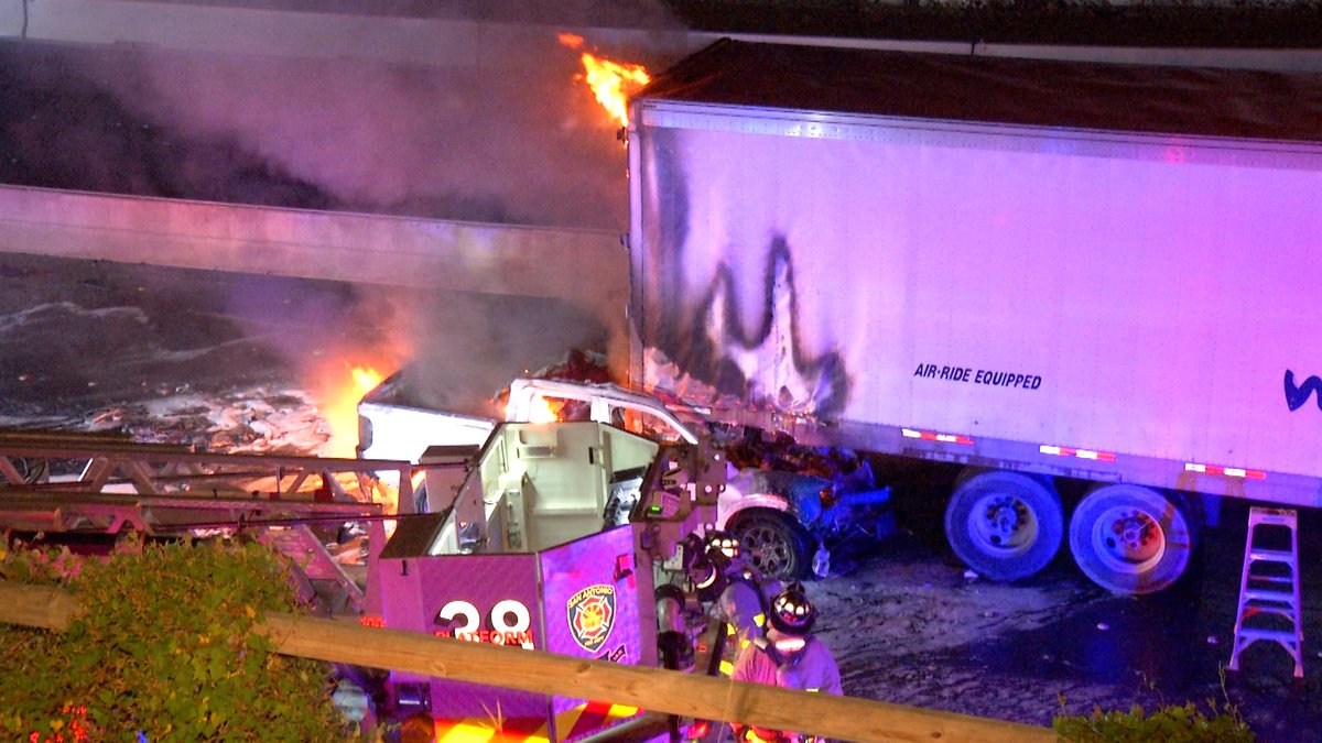 A man is dead after 9olice said he ran into the back of the 18-wheeler, pinning the truck under the trailer. The truck then burst into flames