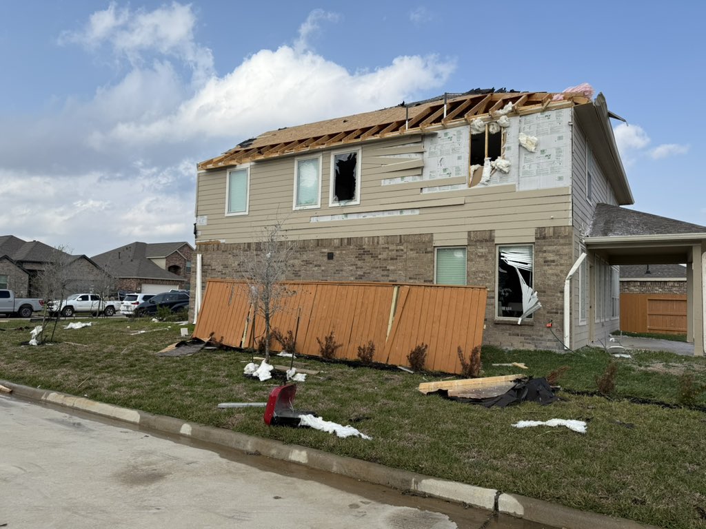 CONFIRMED TORNADO NORTH OF KATY This damage is in the Windward community. Numerous homes with severe damage. Vehicles overturned