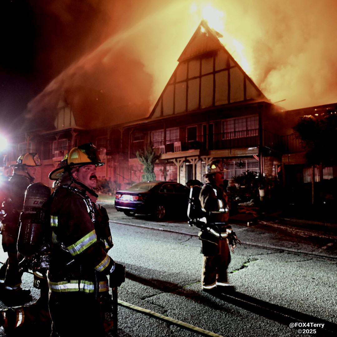 Dallas firefighters battle an overnight apartment fire. 