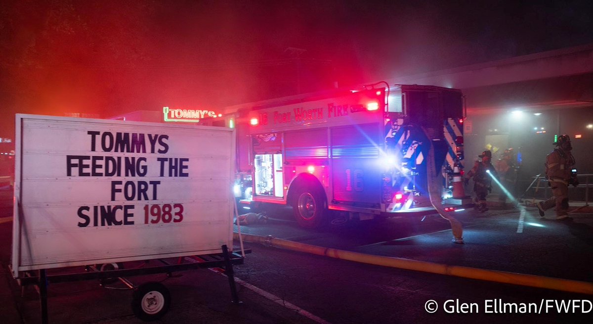 Early this morning, the Fort Worth Fire Department responded to a  commercial structure fire in the 5200 block of Camp Bowie Boulevard. When crews arrived on scene they saw light smoke showing and fire coming through the vent on the roof of Tommy's Hamburger Grill. Firefighters