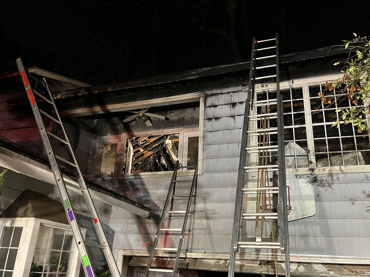 A firefighter from Station 28 was injured tonight while battling a house fire on Wedgewood in northwest Houston. She was transported to Memorial Hermann TMC where she is awake and alert