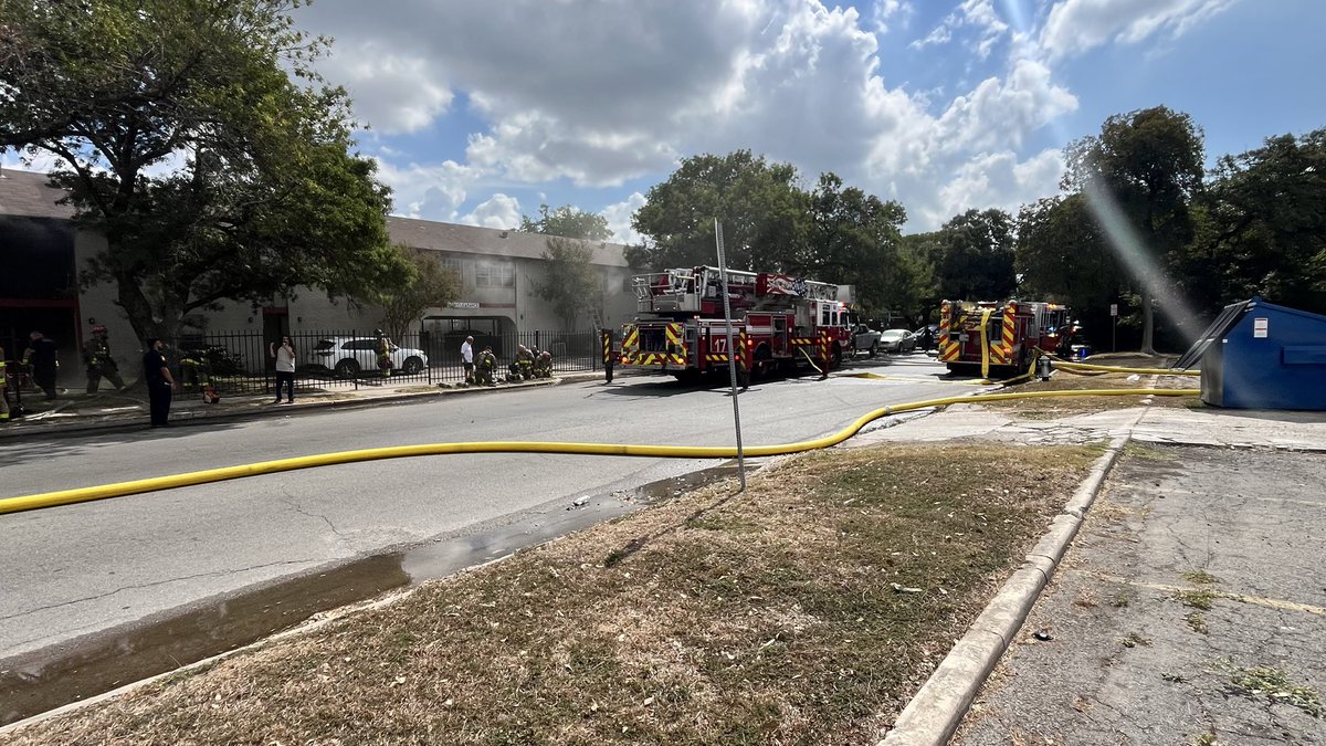 2 ALARM  San Antonio Fire working a 2 alarm fire. They tell that a person called fire saying her laptop was on fire. Fire arrived and attacked two apartments. They were able to save several pets. No one was hurt