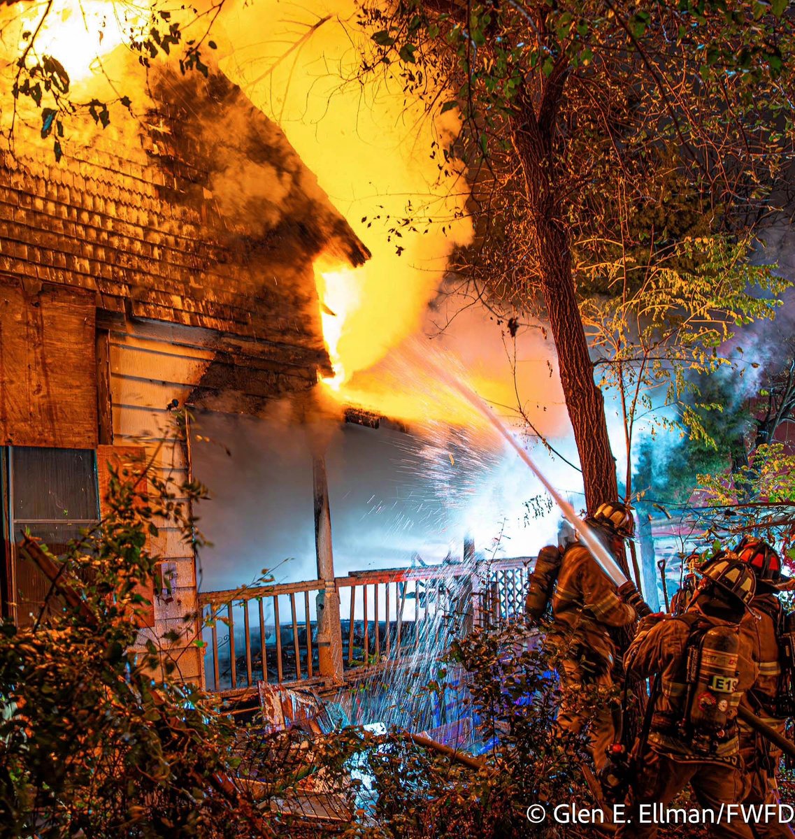 the Fort Worth Fire Department Alarm Office received multiple calls of a residential structure on fire on East Peach Street (just north of Downtown). 