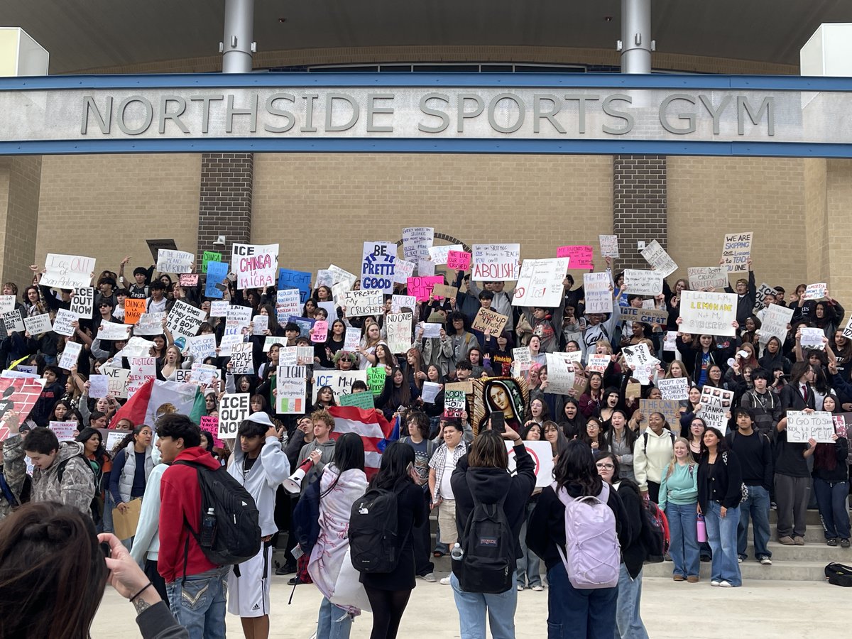 Anti-ICE walkout at Brandeis High School. School walkout at Brandeis High School protesting immigration enforcement. 