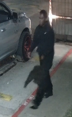 The person of interest seen from an additional angle.HPD would like to speak to this person of interest in the fatal shooting of a man at 3801 Hollister about 10 p.m. on March 28.  The person is seen leaving and wearing all dark clothing.