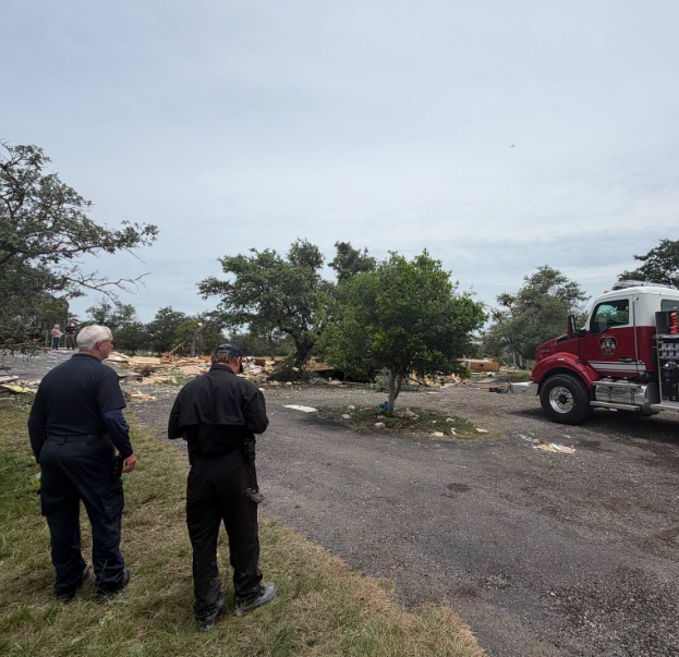Two people were hospitalized after a home explosion in Gillespie County. When fire crews arrived, the house was engulfed in flames. The blast was so intense it could be felt nine miles away in Fredericksburg