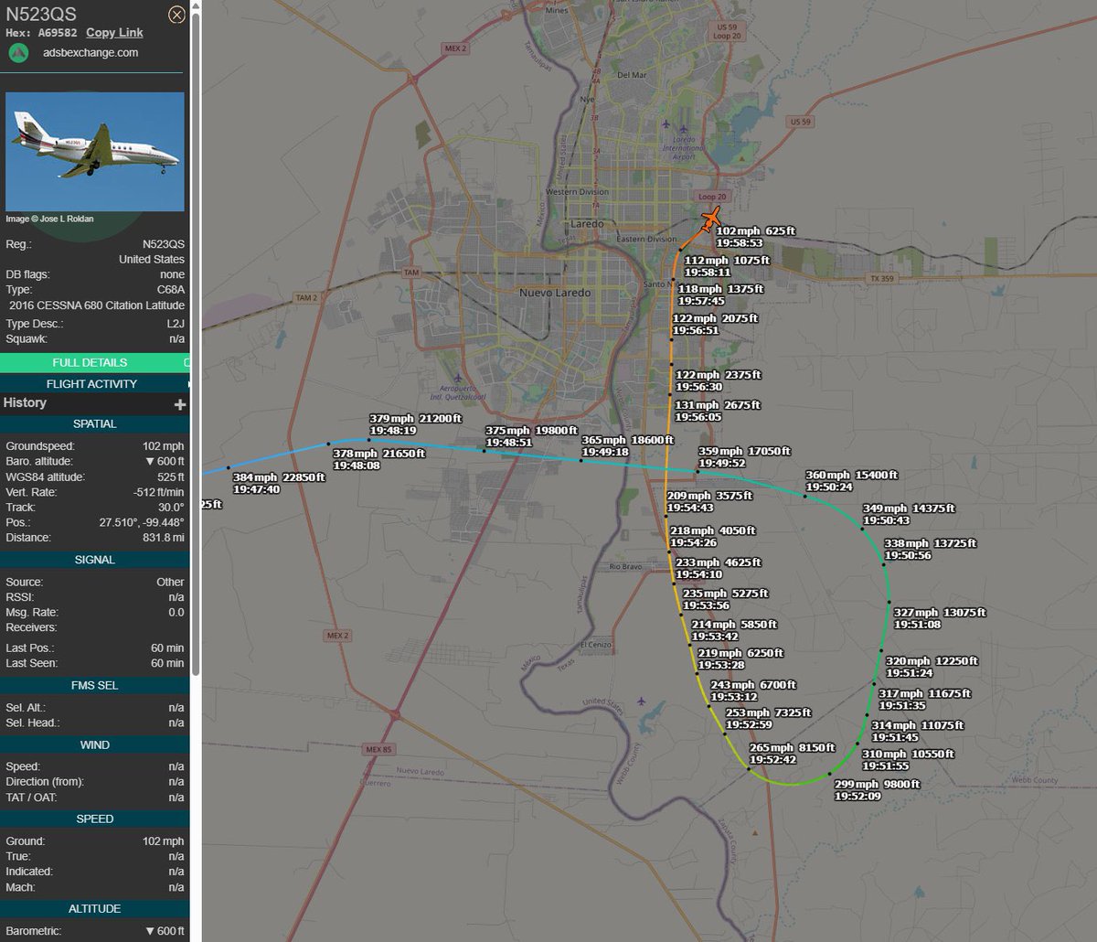 NetJets Private Jet Crashes on Loop 20 in Laredo,Texas A Cessna Citation Latitude (N523QS) operating for NetJets crashed late Tuesday night near Saunders/Loop 20, close to Laredo International Airport. The jet, diverted from a flight originating in Los Cabos,