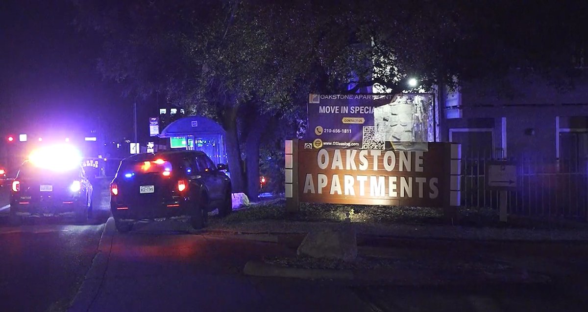 Two men were hospitalized in serious condition after a shooting at the Oakstone Apartments on NE Loop 410 in San Antonio. Police searched for a suspect who reportedly fled the scene on foot